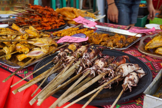 Skewered grilled seafood
